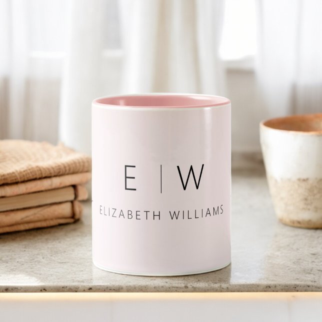 Rosa Modernes Minimalistisches Monogramm Zweifarbige Tasse (Von Creator hochgeladen)