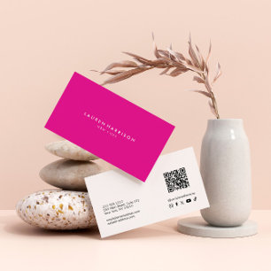 Rosa modernes minimalistisches QR-Code-Social-Medi Visitenkarte