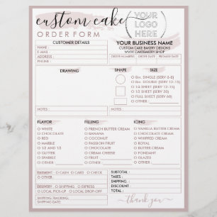 Rosa modernes Skript Bäckerei-Torte Bestellformula Flyer