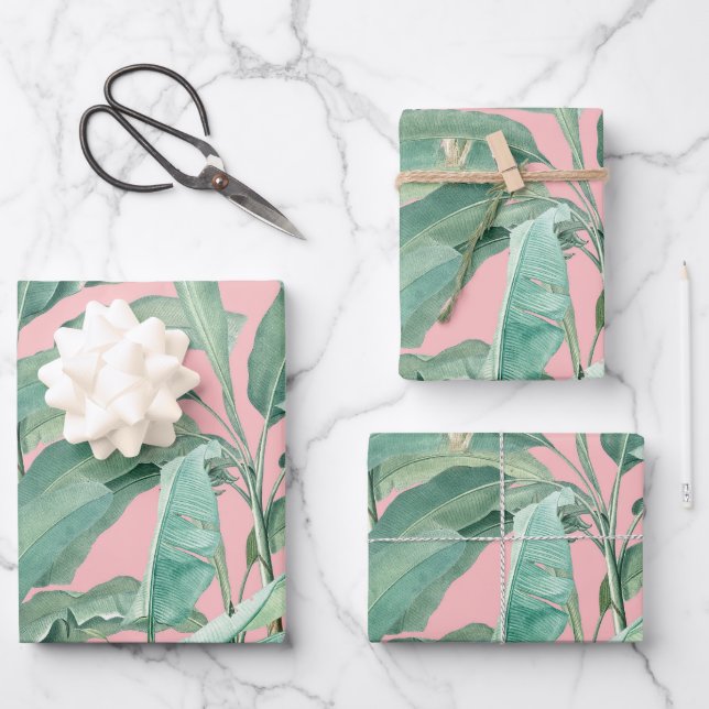 Rosa Modernes tropisches Bananenpalme Blätter (Vorderseite)