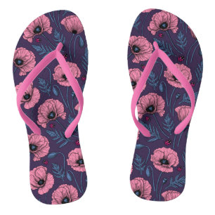 Rosa Mohn auf dunkelviolett Flip Flops