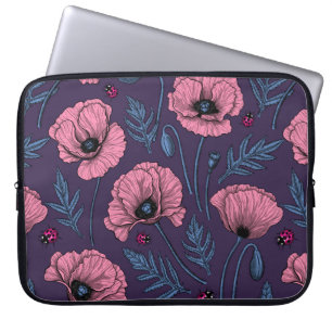 Rosa Mohn auf dunkelviolett Laptopschutzhülle