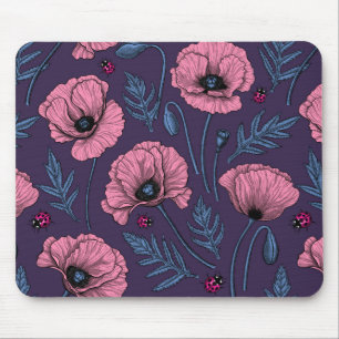 Rosa Mohn auf dunkelviolett Mousepad
