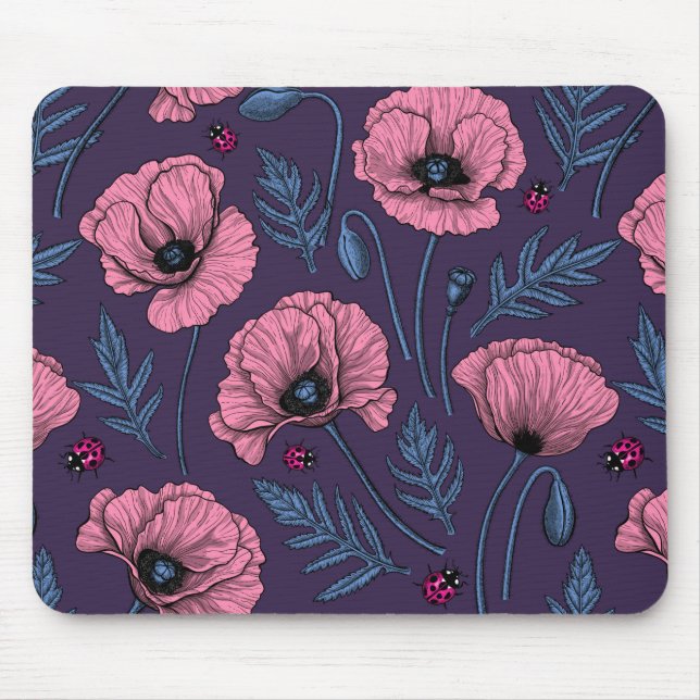 Rosa Mohn auf dunkelviolett Mousepad (Vorne)