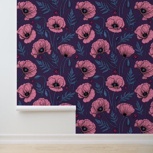 Rosa Mohn auf dunkelviolett Tapete (Anwendung)