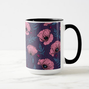 Rosa Mohn auf dunkelviolett Tasse