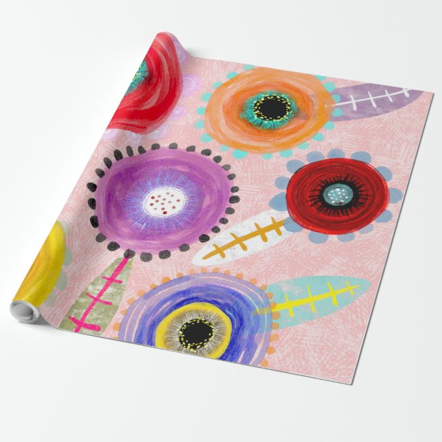 Rosa Mohn Geschenkpapier (Ungerollt)