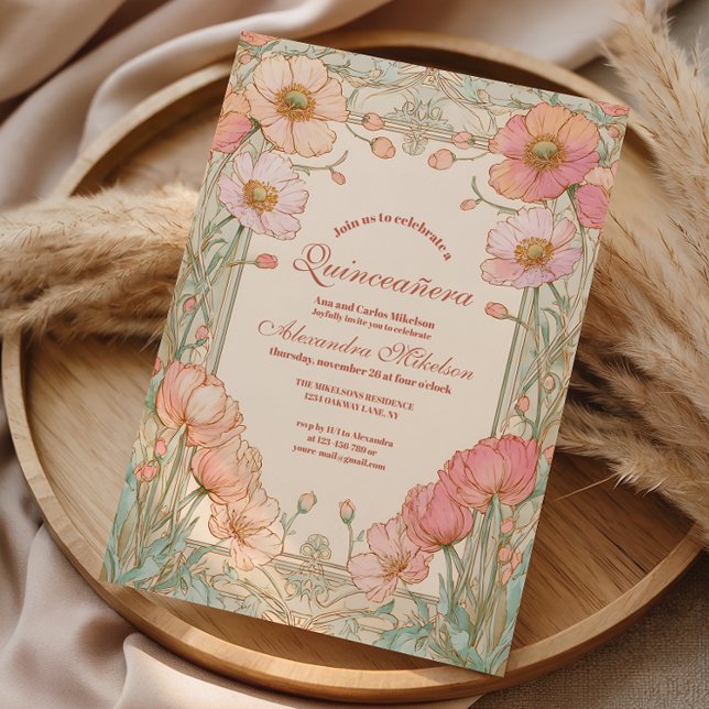 Rosa Mohn-Quinceañera-Feier Einladung (Von Creator hochgeladen)