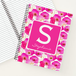 Rosa Mohn-Wasserfarben-Blumen-Monogramm Notizbuch