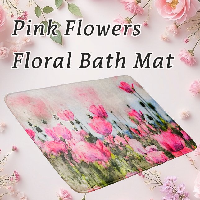Rosa Mohnblumen Blume Wasserfarbe Badematte (This Pink Flowers Floral Bath Mat is a stylish addition to your home decor in the bathroom)