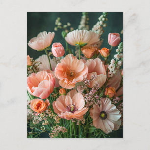 Rosa Mohnblumen und Löwenmaulblüten Postkarte