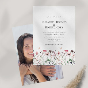 Rosa Mohnwiese mit Paar Foto Hochzeit Einladung