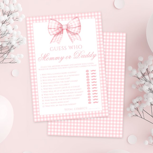 Rosa Mommy oder Papaddy-Bogen-Gingham-Baby-Duschsp Einladung (Von Creator hochgeladen)