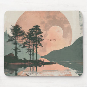 Rosa Mond Sage Mountain Wald See Landschaft Mousepad
