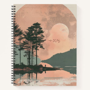 Rosa Mond Sage Mountain Wald See Landschaft Notizbuch