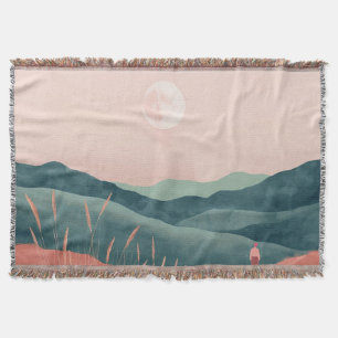 Rosa Mond Teal Boho Berglandschaft Decke