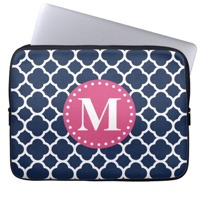 rosa Mongram Navy Quatrefolienmuster Laptopschutzhülle (Vorderseite)