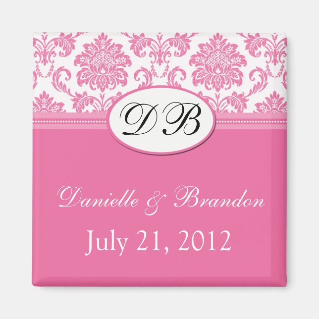 Rosa Monogram Damask Hochzeitsmagazin Magnet (Vorne)