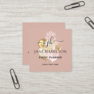 Rosa Monogram Glitzer Balloons Quadratische Visitenkarte