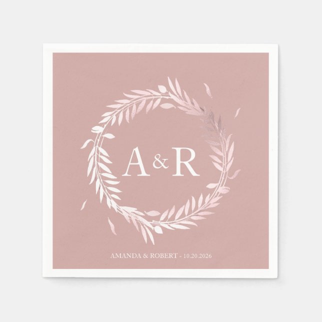 Rosa Monogram Imitate Foil Wedding Napkins Serviette (Vorderseite)