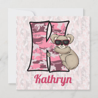 Rosa Monogram K Kid's Birthday Party Einladung