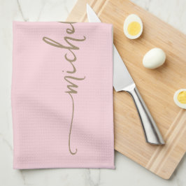 Rosa Monogram Name Gold Calligraphy Script Geschirrtuch