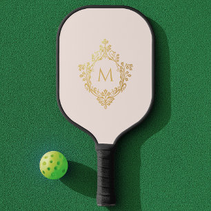 Rosa Monogram Vintag Elegante Imitats Gold Wappen Pickleball Schläger