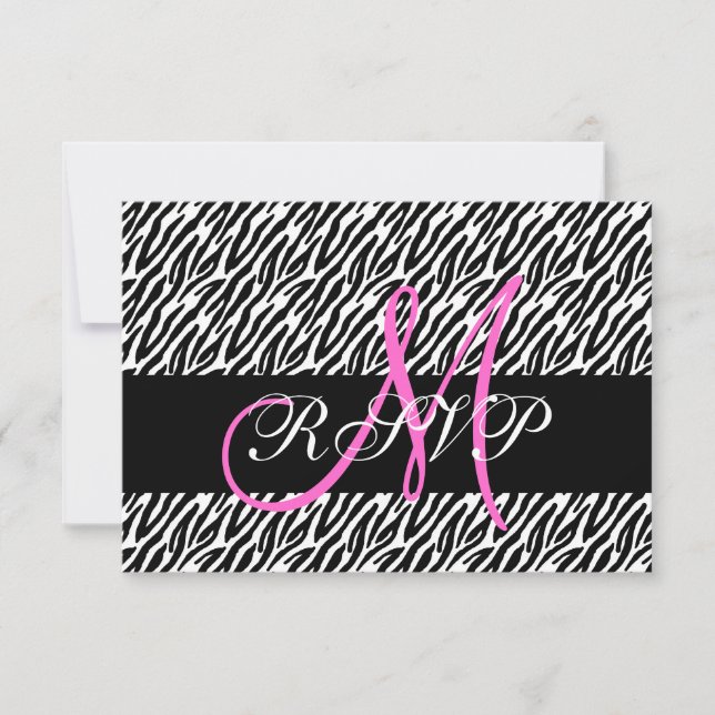 Rosa Monogram Zebra Print Wedding RSVP Card Karte (Vorderseite)