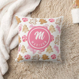 Rosa Monogramm Anfangsbuchstabe Lebkuchen Süßigkei Kissen