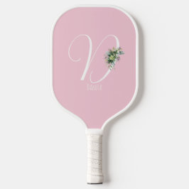 Rosa monogramm Aquarell-Blume Pickleball Schläger
