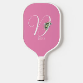 Rosa monogramm Aquarell-Blume Pickleball Schläger