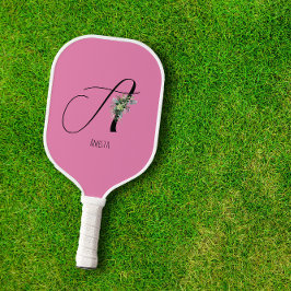 Rosa monogramm Aquarell-Blume Pickleball Schläger