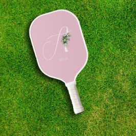 Rosa monogramm Aquarell-Blume Pickleball Schläger