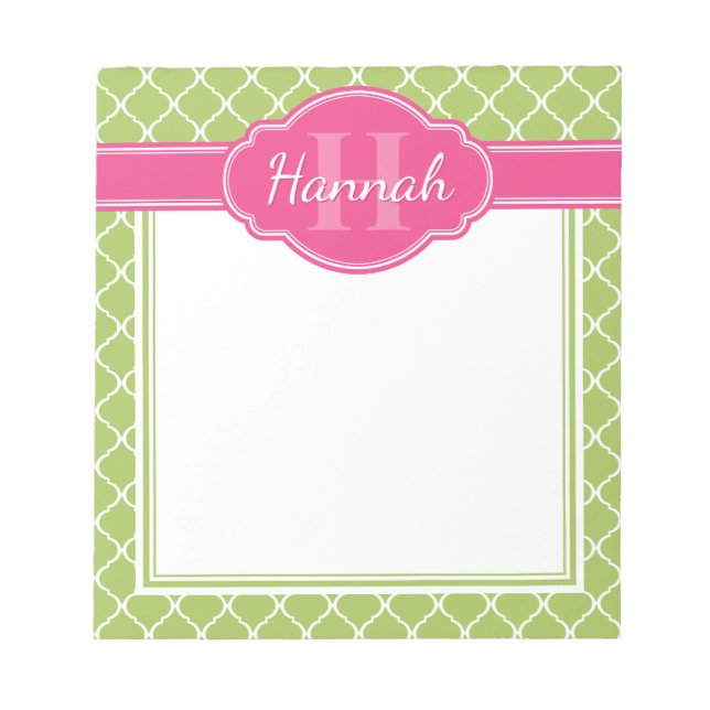 Rosa-Monogramm aus weißem Gittermuster Notizblock (Vorderseite)