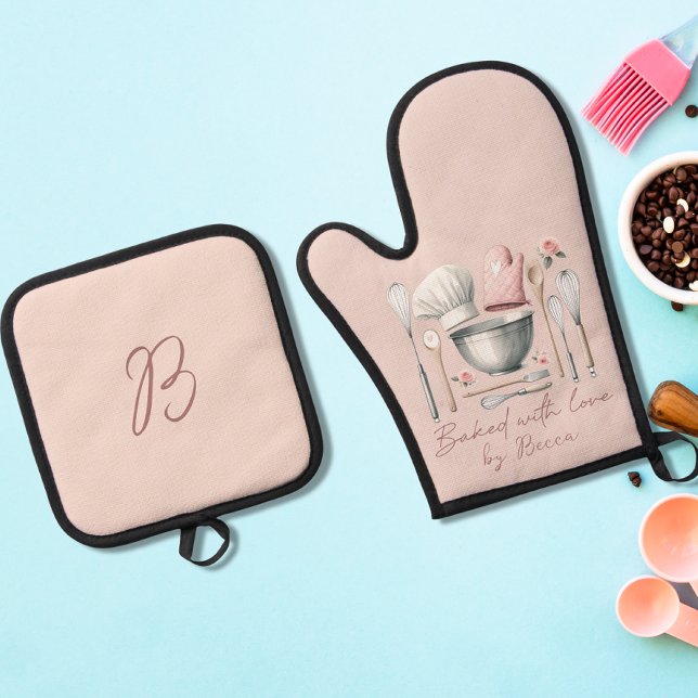 Rosa Monogramm Backen Ofenhandschuh & Topflappen-Set (Von Creator hochgeladen)