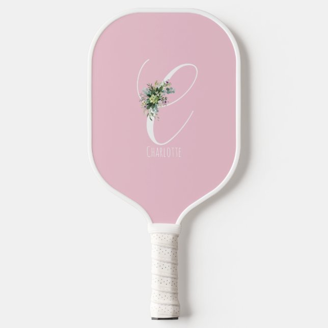 rosa Monogramm Blume Buchstabe C Pickleball Schläger (Vorderseite)