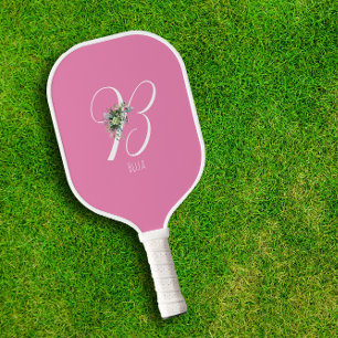Rosa Monogramm-Blumenbuchstabe B Pickleball Schläger