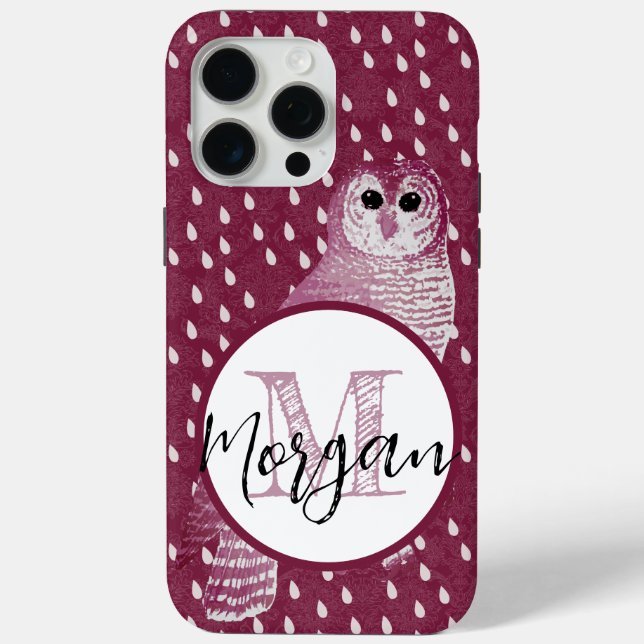 Rosa Monogramm Damast Eule Personalisiert  Case-Mate iPhone Hülle (Rückseite)