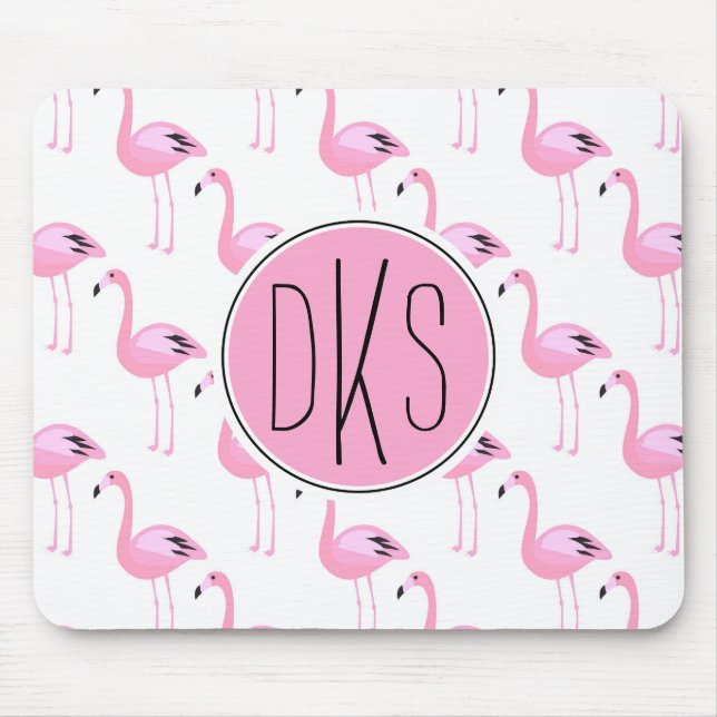 Rosa Monogramm der Flamingo-| Mousepad (Vorne)
