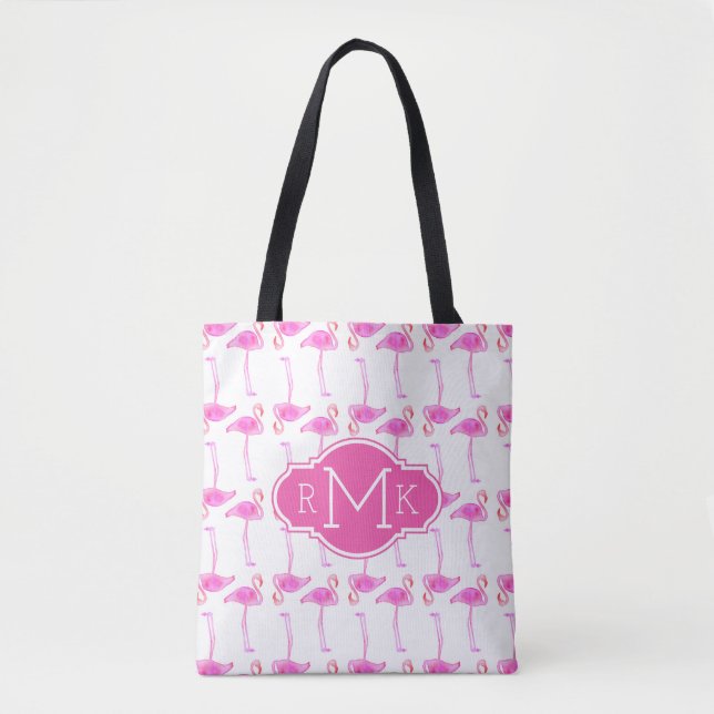 Rosa Monogramm des Flamingo-Muster-| (Vorderseite)