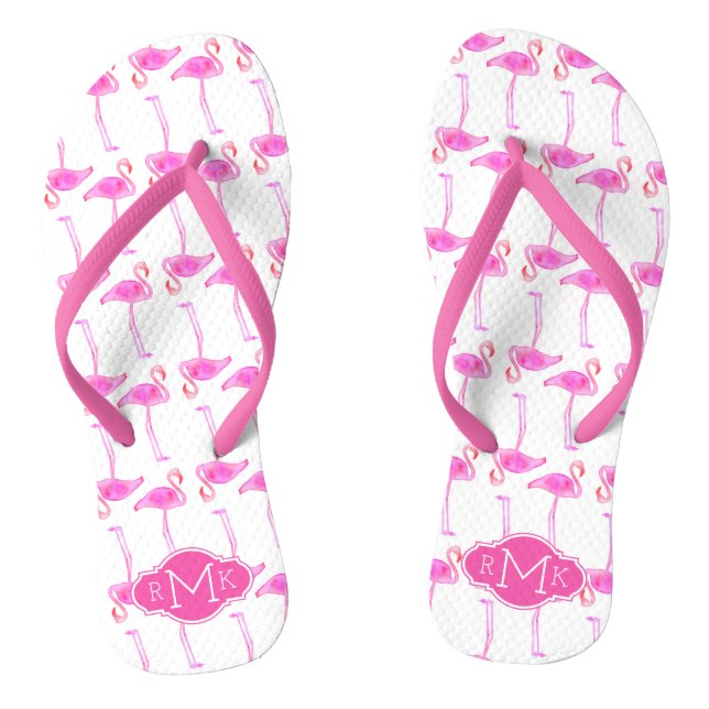 Rosa Monogramm des Flamingo-Muster-| Flip Flops (Fußbett)