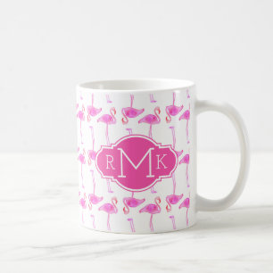 Rosa Monogramm des Flamingo-Muster-  Kaffeetasse
