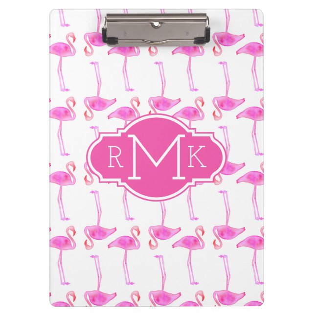 Rosa Monogramm des Flamingo-Muster-| Klemmbrett (Vorderseite)