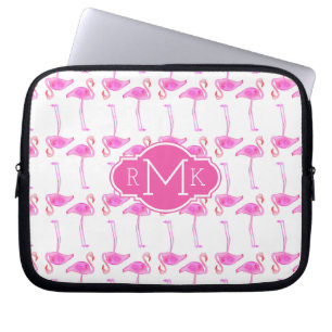 Rosa Monogramm des Flamingo-Muster-  Laptopschutzhülle