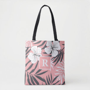 Rosa Monogramm des tropischen Hibiskus personalisi