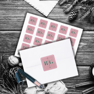 Rosa Monogramm Elegant Winterkleber Quadratischer Aufkleber