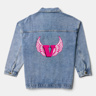 Rosa Monogramm Engel Flügel Jeansjacke