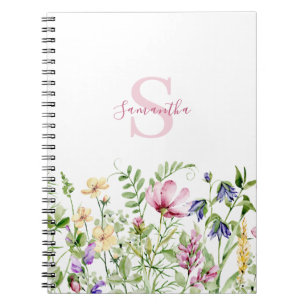Rosa Monogramm Floral Botanisch Notizblock