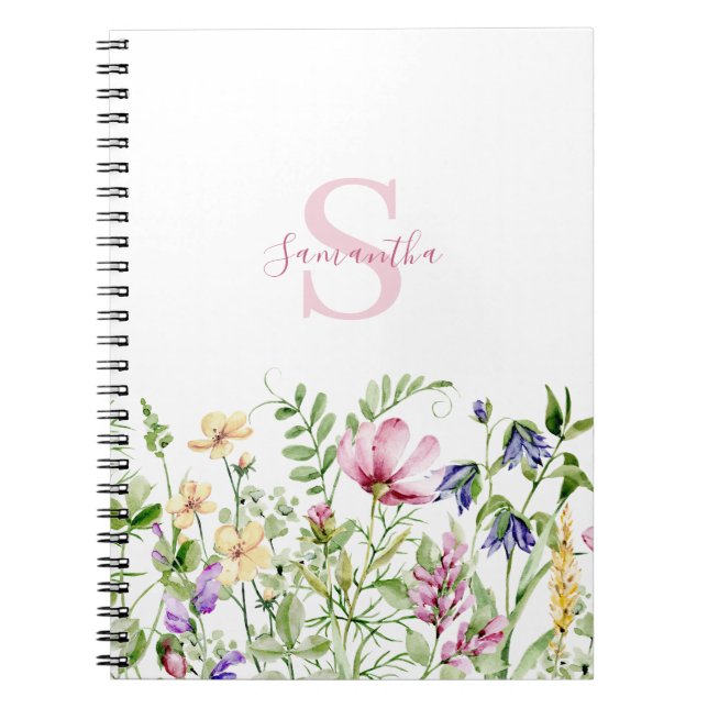 Rosa Monogramm Floral Botanisch Notizblock (Vorderseite)