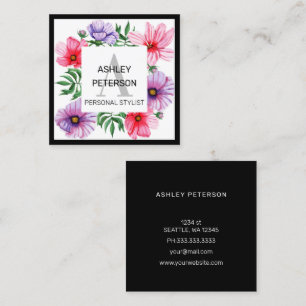 Rosa Monogramm Floral Girl Niedlich Personalisiert Quadratische Visitenkarte